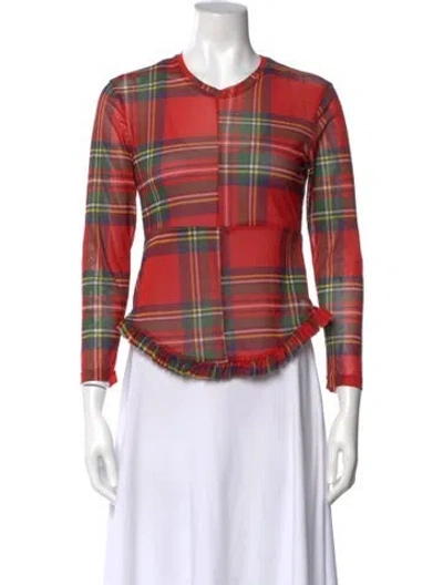 Pre-owned Molly Goddard Plaid Print Crew Neck Top In Red