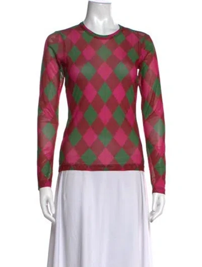 Pre-owned Molly Goddard Plaid Print Crew Neck Top In Red