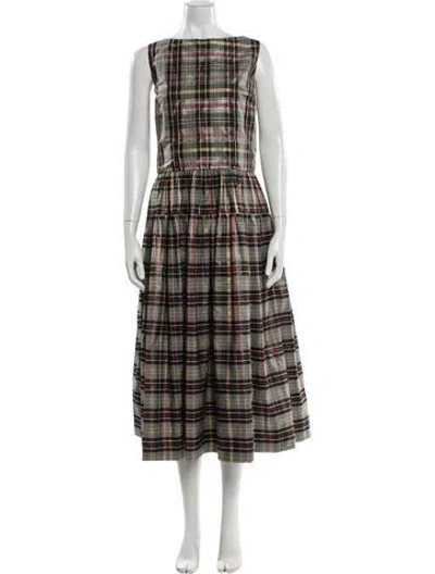 Pre-owned Molly Goddard Plaid Print Long Dress In Neutral