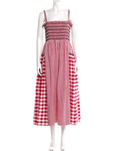 Pre-owned Molly Goddard Plaid Print Long Dress In Pink