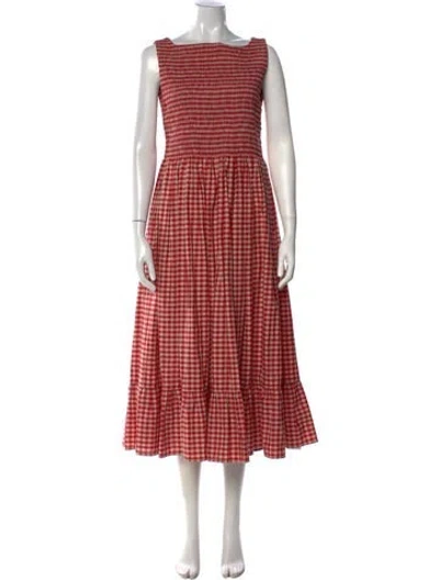 Pre-owned Molly Goddard Plaid Print Long Dress W/ Tags In Red
