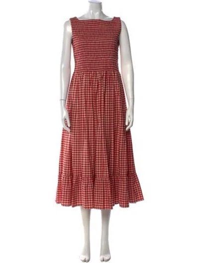 Pre-owned Molly Goddard Plaid Print Long Dress W/ Tags In Red