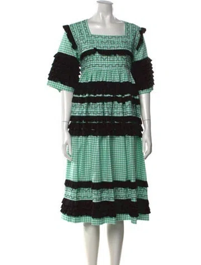 Pre-owned Molly Goddard Plaid Print Midi Length Dress In Green