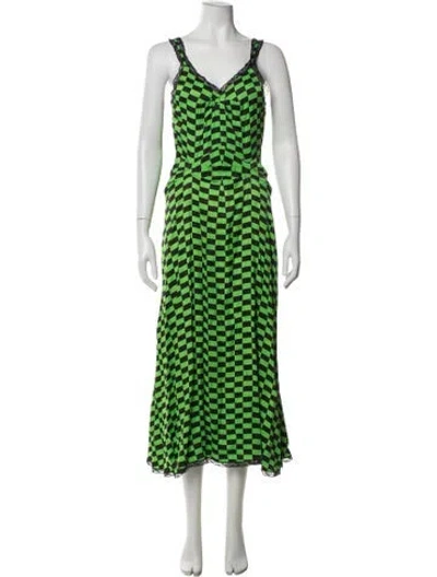 Pre-owned Molly Goddard Plaid Print Midi Length Dress In Green