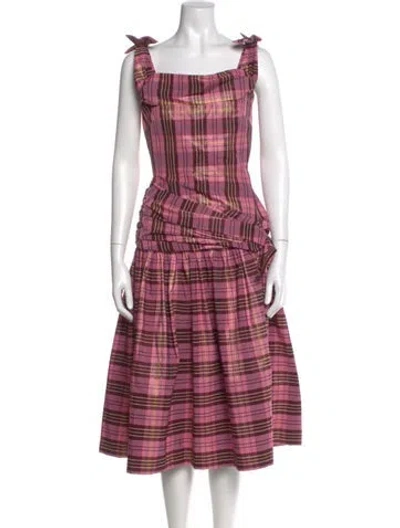 Pre-owned Molly Goddard Plaid Print Midi Length Dress In Pink