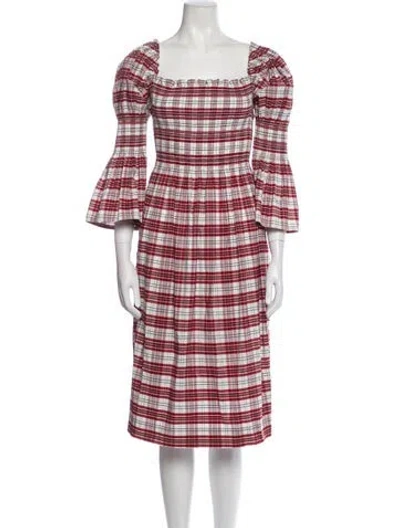 Pre-owned Molly Goddard Plaid Print Midi Length Dress In Red