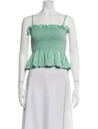 Pre-owned Molly Goddard Plaid Print Square Neckline Crop Top In Green