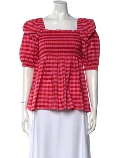 Pre-owned Molly Goddard Plaid Print Square Neckline Top In Red