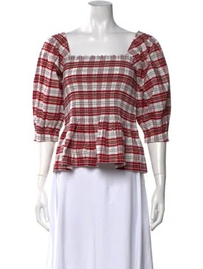 Pre-owned Molly Goddard Plaid Print Square Neckline Top In Red