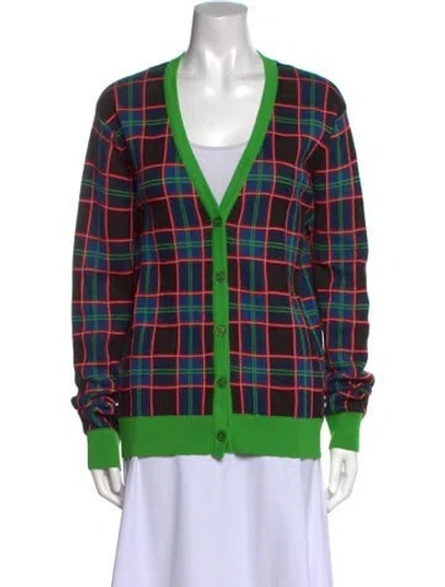 Pre-owned Molly Goddard Plaid Print V-neck Sweater In Green