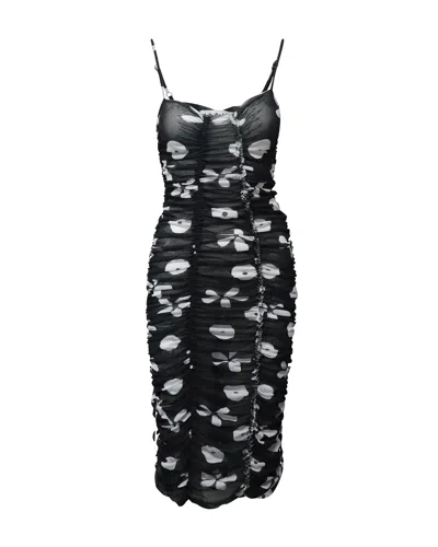 Molly Goddard Scarlett Ruched Printed Midi Dress In Black Polyester