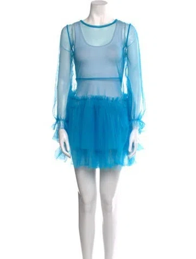 Pre-owned Molly Goddard Scoop Neck Mini Dress In Blue
