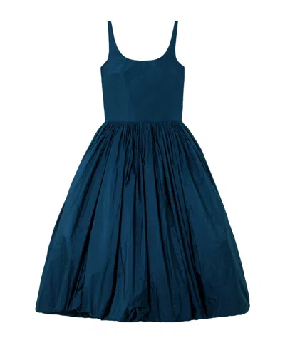 Molly Goddard Lettice Gathered Taffeta Midi Dress In Blue