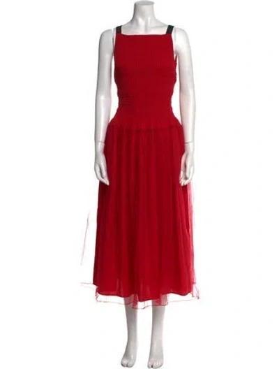 Pre-owned Molly Goddard Square Neckline Long Dress In Red