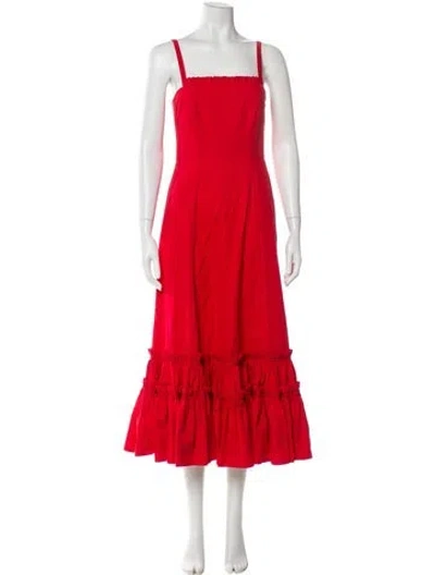 Pre-owned Molly Goddard Square Neckline Long Dress In Red