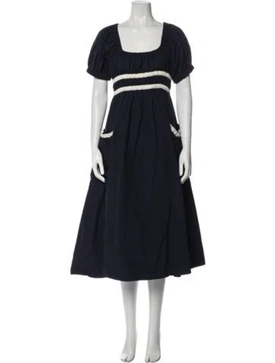 Pre-owned Molly Goddard Square Neckline Midi Length Dress In Blue