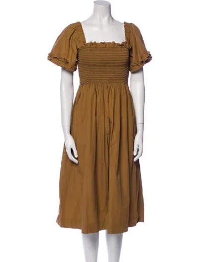 Pre-owned Molly Goddard Square Neckline Midi Length Dress In Brown