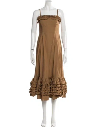 Pre-owned Molly Goddard Square Neckline Midi Length Dress In Brown