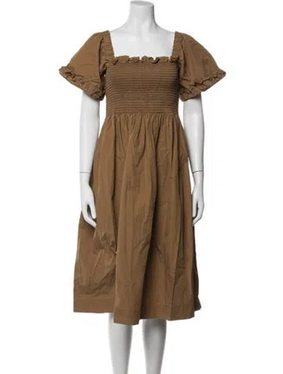 Pre-owned Molly Goddard Square Neckline Midi Length Dress In Brown