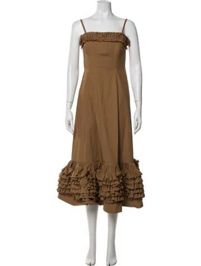 Pre-owned Molly Goddard Square Neckline Midi Length Dress In Brown