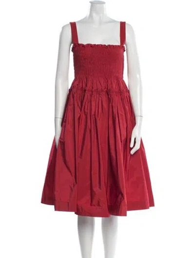 Pre-owned Molly Goddard Square Neckline Midi Length Dress In Red