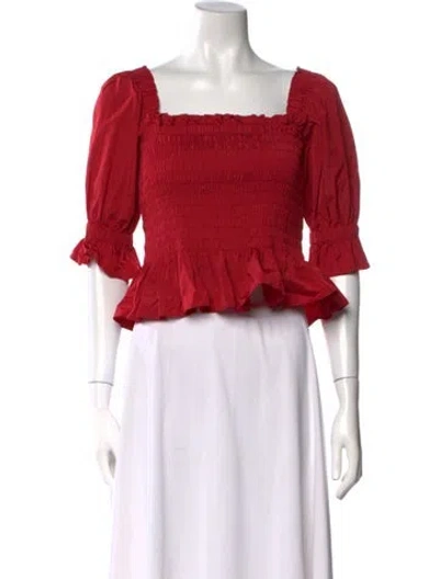 Pre-owned Molly Goddard Square Neckline Three-quarter Sleeve Crop Top In Red