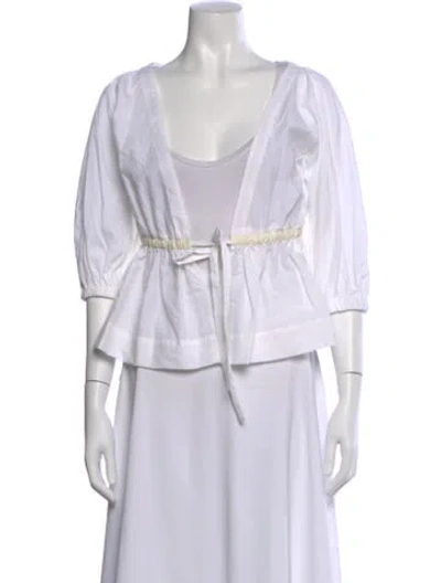 Pre-owned Molly Goddard Square Neckline Three-quarter Sleeve Top In White