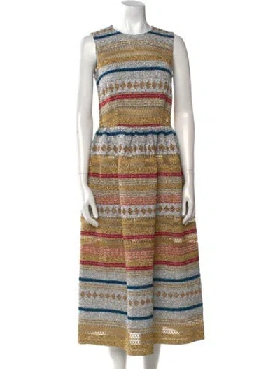 Pre-owned Molly Goddard Striped Midi Length Dress In Silver
