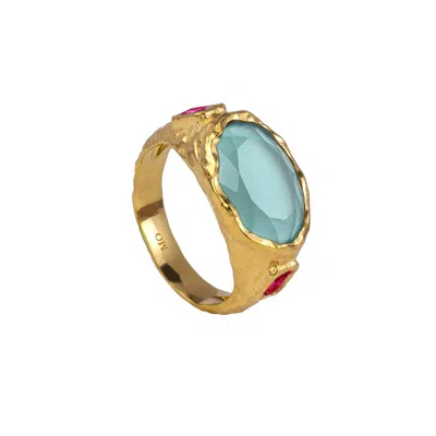 Molly Olivia Women's Blue / Pink / Purple Cosmic Gemstone Ring - Aqua Chalcedony & Magenta