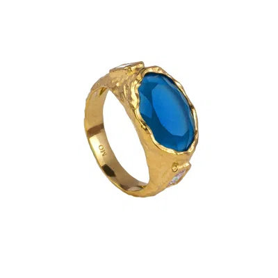 Molly Olivia Women's Blue / White / Gold Cosmic Gemstone Ring - Blue Quartz & White