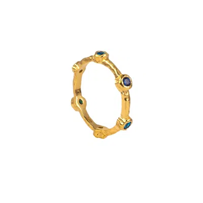 Molly Olivia Women's Gold / Blue Rainbow Ring - Topaz & Sapphire