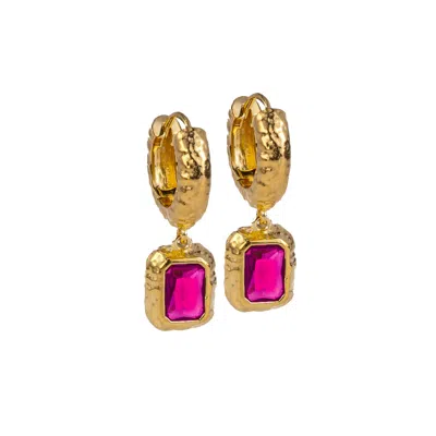 Molly Olivia Women's Gold / Pink / Purple Luna Earrings - Magenta