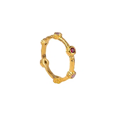 Molly Olivia Women's Gold / Pink / Purple Rainbow Ring - Magenta & Rose