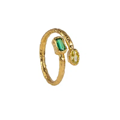 Molly Olivia Women's Green / Gold Solstice Ring - Green & Peridot