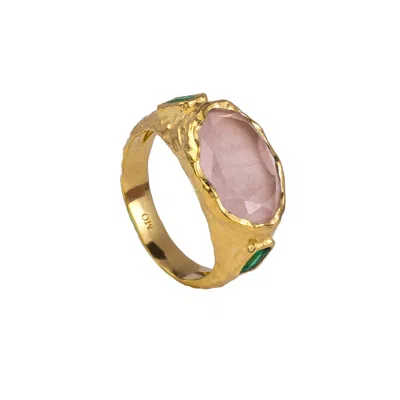 Molly Olivia Women's Green / Pink / Purple Cosmic Gemstone Ring - Rose Quartz & Green