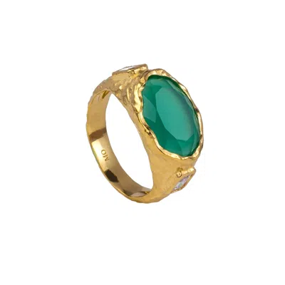 Molly Olivia Women's Green / White / Gold Cosmic Gemstone Ring - Green Chalcedony & White