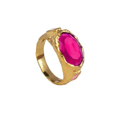 Molly Olivia Women's Pink / Purple / Gold Cosmic Gemstone Ring - Pink Quartz & Rose