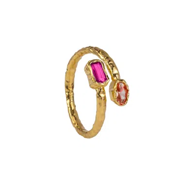 Molly Olivia Women's Pink / Purple / Yellow Solstice Ring - Magenta & Orange
