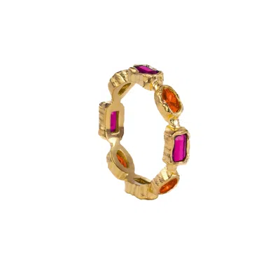 Molly Olivia Women's Pink / Purple / Yellow Sunrise Ring - Magenta & Orange