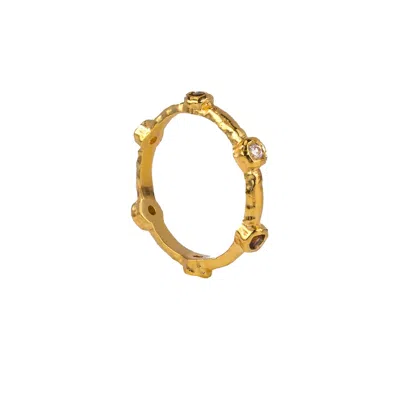Molly Olivia Women's White / Brown / Gold Rainbow Ring - Smoky Quartz & White