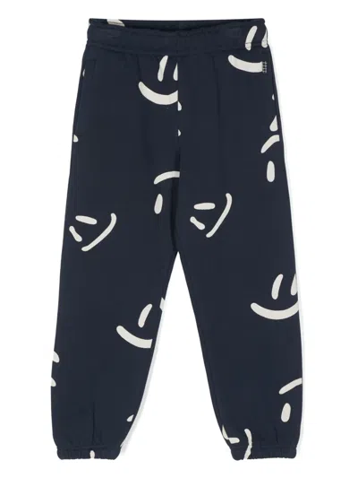 Molo Kids' Adan Big Smiles-print Track Pants In Blue