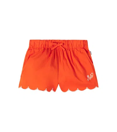 Molo Kids' Addie Scalloped Cotton Shorts In Orange