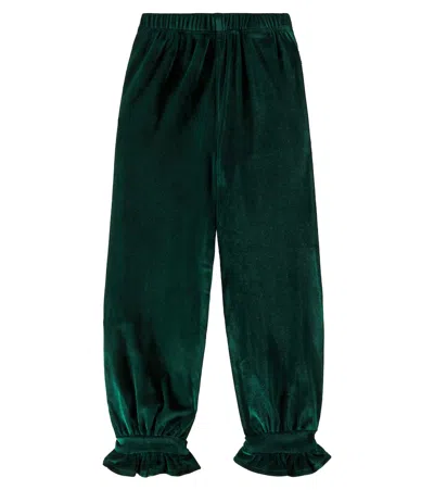 Molo Kids' Agnete Ruffled Velvet Pants In Green