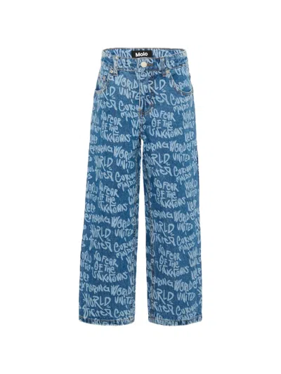 Molo Kids' Aiden Graffiti-print Wide-leg Jeans In Blue