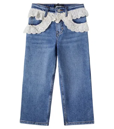 Molo Kids' Aiden Lace-trimmed Jeans In Blue
