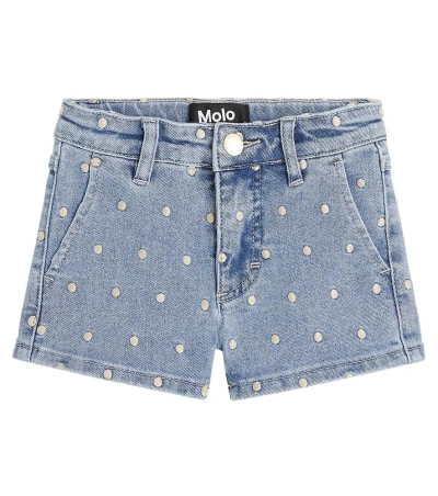 Molo Kids' Alvira Polka-dot Embroidered Denim Shorts In Blue