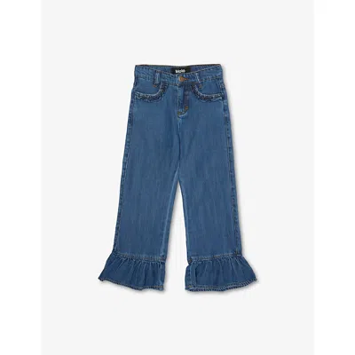 Molo Kids' Amara Ruffled-cuffs Denim-blend Trousers 4-12 Years Blue Vintag