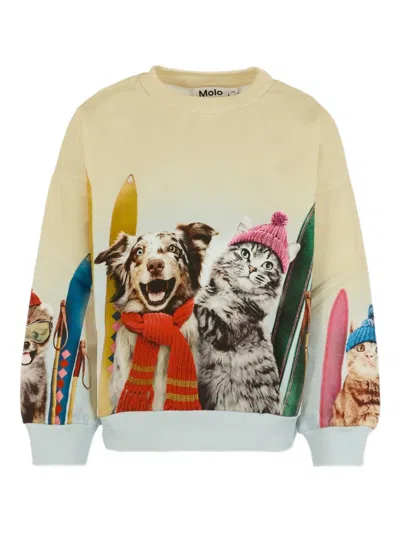 Molo Kids' Animal-print Crew-neck Top In Multi