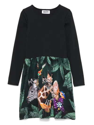 Molo Kids' Animal-print Dress In Black