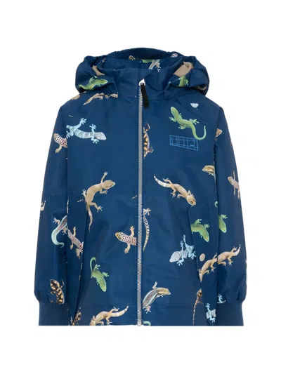 Molo Kids' Animal-print Hooded Jacket In Blue